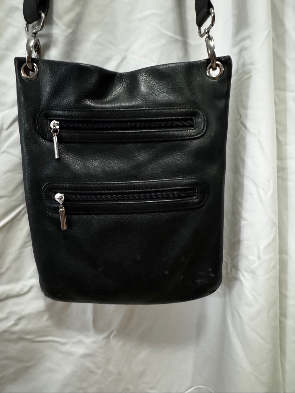 Margot large zip leather crossbody black silver zip buttery soft adjustable nice